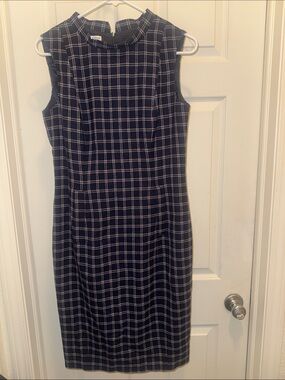 PENDLETON Vintage windowpane virgin wool lined sheath dress